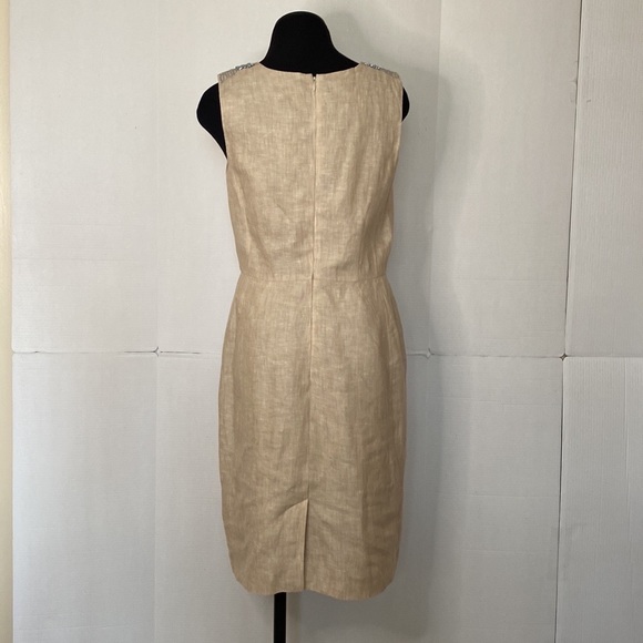 LOFT Women’s 100% Linen, Beaded Neckline Sleeveless Dress Size 8 NWT. - Picture 2 of 10